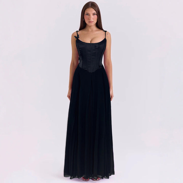 Damen nan figurbetontes Korsett-Maxikleid mit Schmetterlings-Trägern und plissiertem Chiffonrock Drune