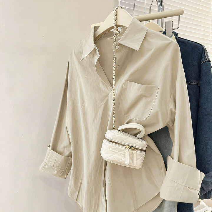 Damen nan oversized Hemdbluse mit Brusttasche, umgeschlagenen Ärmeln und relaxed Fit Drune