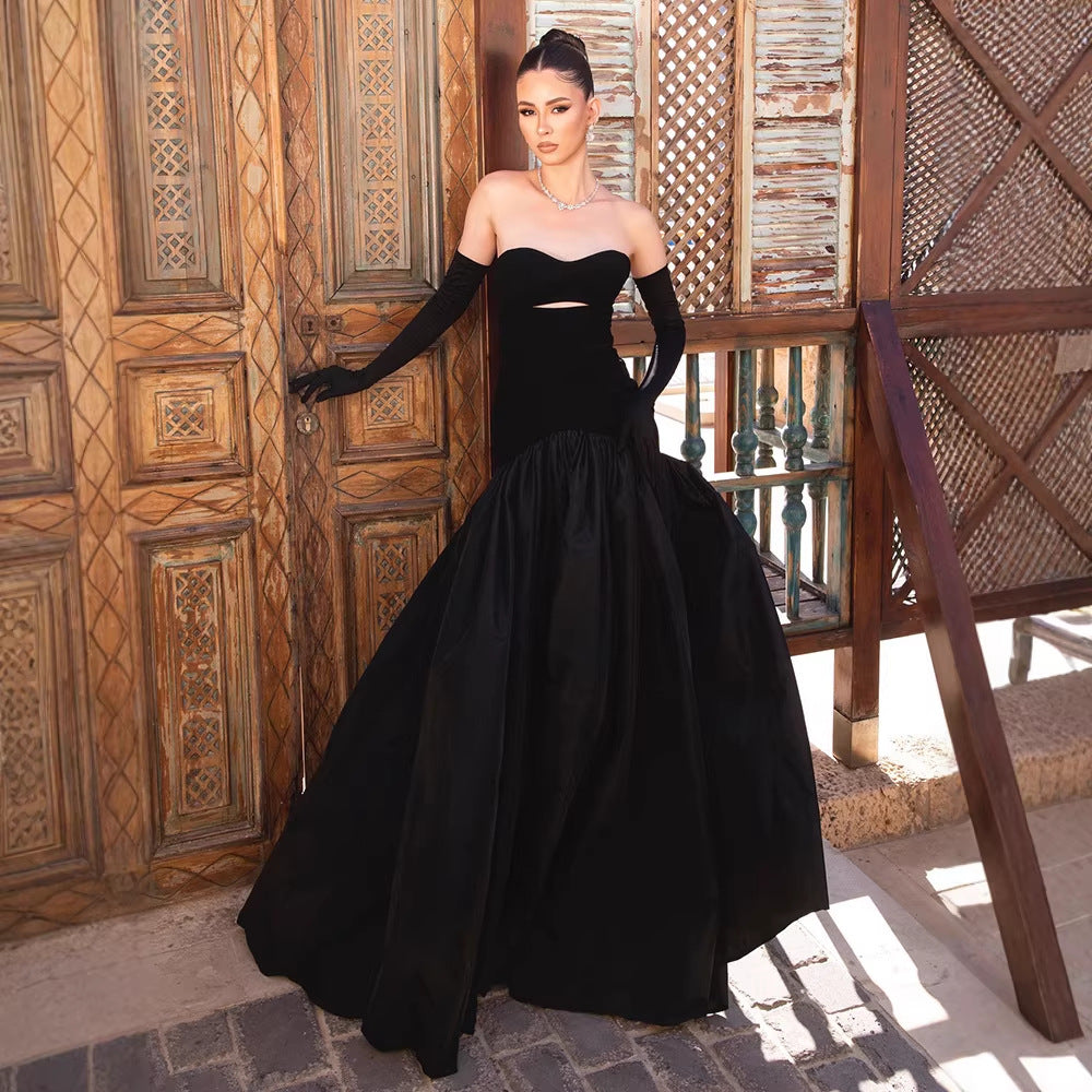 Damen bodenlanges Kleid mit herzförmigem Ausschnitt und raffiniertem Bustier Drune