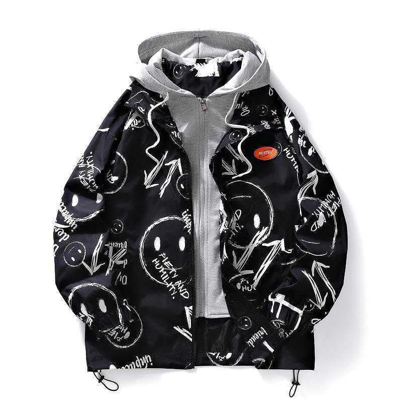 Herren Grafische Oversize Kapuzenjacke mit kontrastierendem Innenhoodie Drune