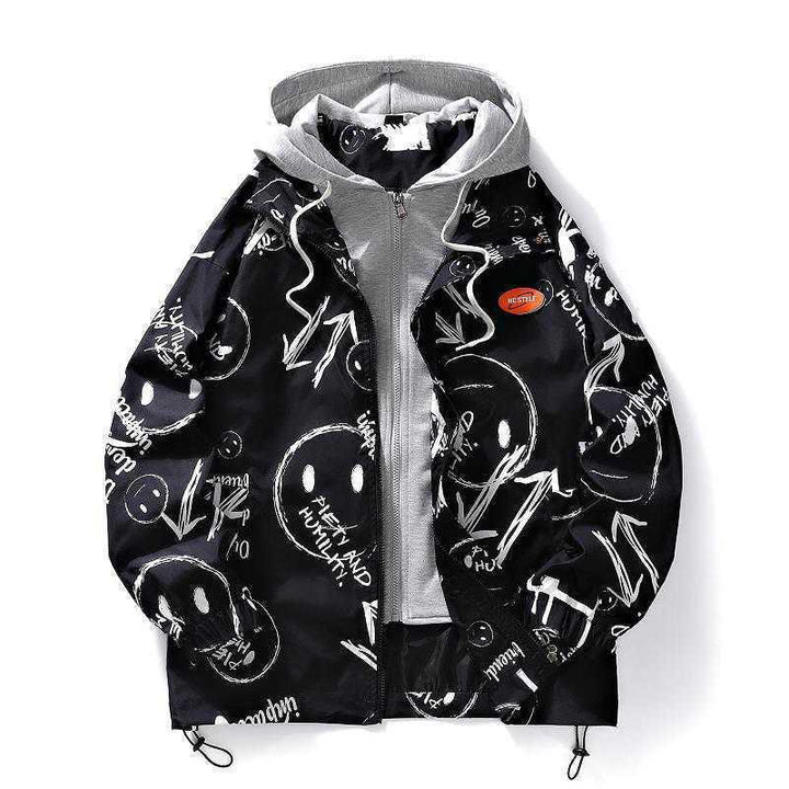 Herren Grafische Oversize Kapuzenjacke mit kontrastierendem Innenhoodie Drune
