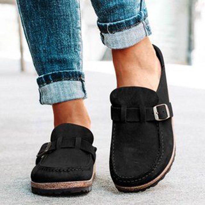 Damen Mokassin-Mule mit verstellbarer Schnalle und Kork-Plateau Drune