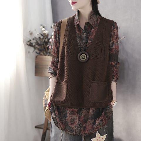 Damen Strickweste mit tiefem V-Ausschnitt und praktischen Taschen Drune 1759203291
