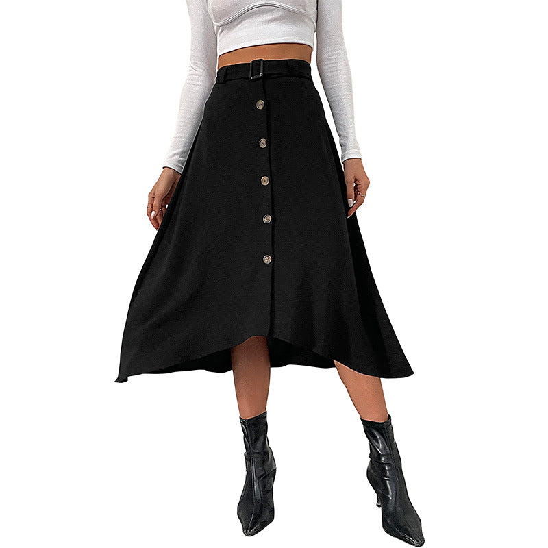 Damen Midirock mit durchgehender Zierknopfleiste, Gürtelbund und leicht ausgestellter A‑Linien‑Silhouette Drune