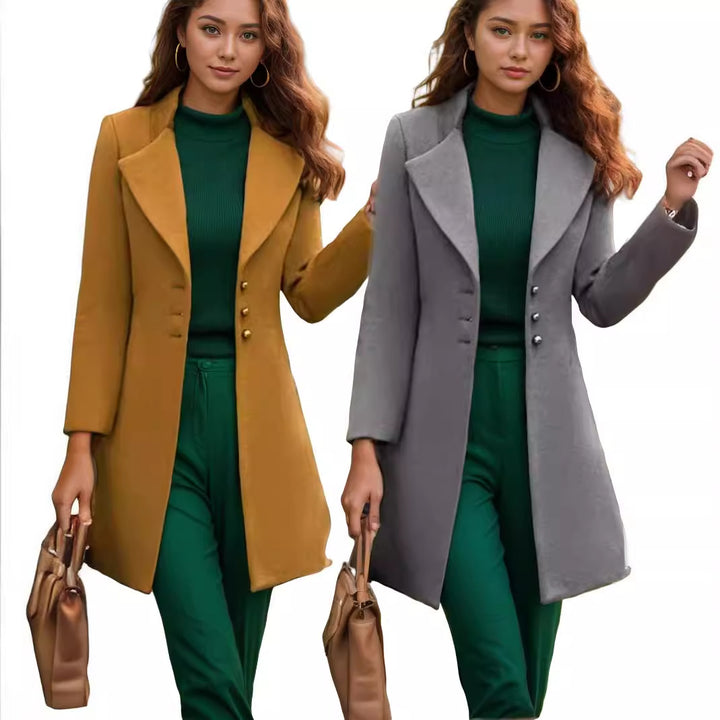 Damen eleganter und taillierter Trenchcoat mit strukturiertem Gewebe Drune