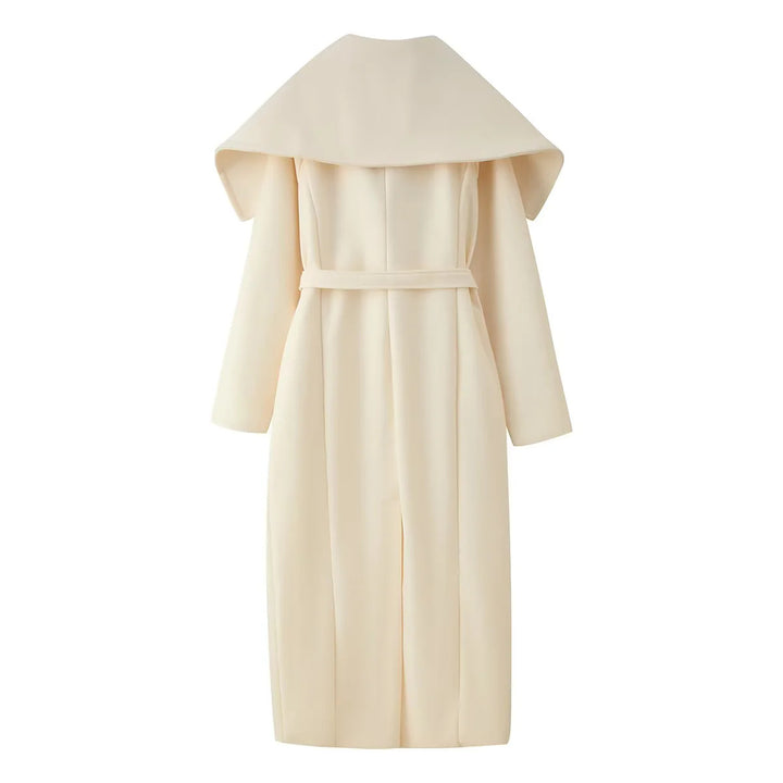 Damen nan langer Mantel mit voluminösem Schalkragen und taillierendem Bindegürtel Drune