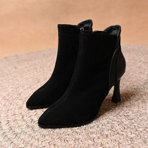 Damen Elegante Ankle Boots mit spitzem Fuß und hohem Absatz Drune