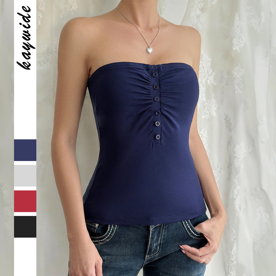 Damen Trägershirt mit Rüschendetails und Knopfverschluss Drune