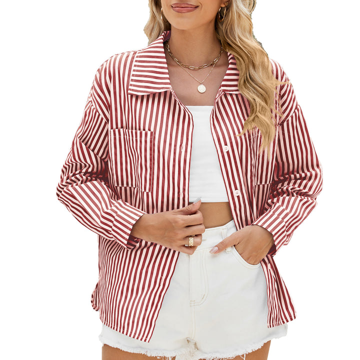 Damen gestreiftes Oversized-Hemd mit praktischen Taschen und modischem Schnitt Drune