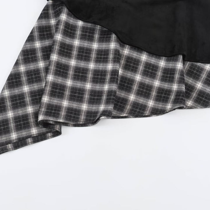Damen Asymmetrischer Lagenrock mit Kunstleder-Oberschürze und kariertem Chiffon-Volant Drune