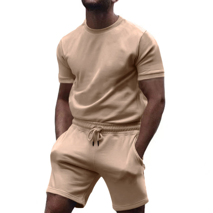 Herren nan minimalistisches Jersey-Ensemble mit bequemem Rundhalsshirt und elastischer Tunnelzug-Kurzhose Drune
