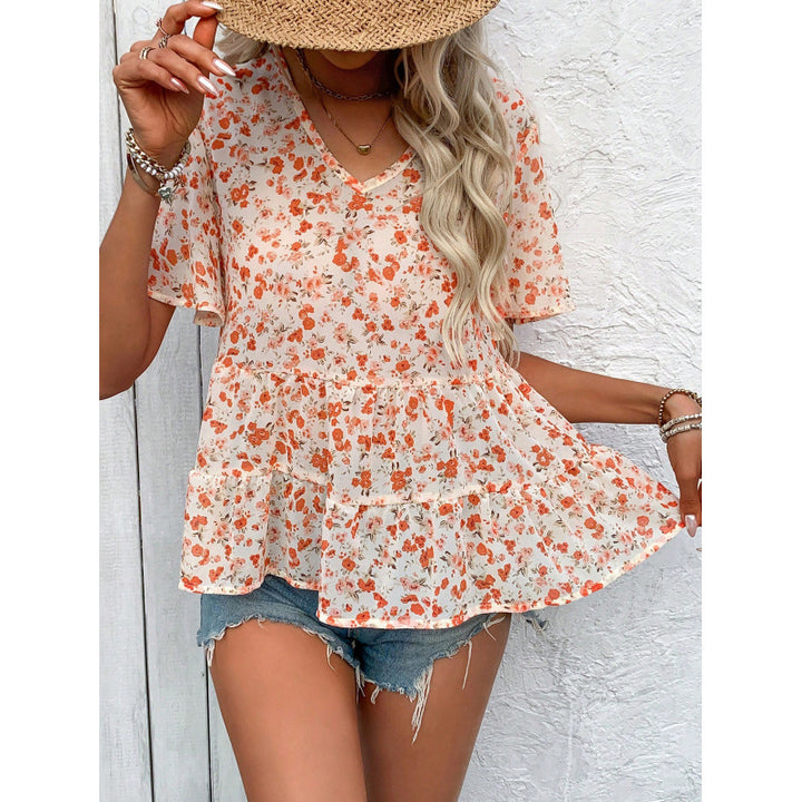 Damen Bluse mit Rüschenschnitt und floralem Muster Drune