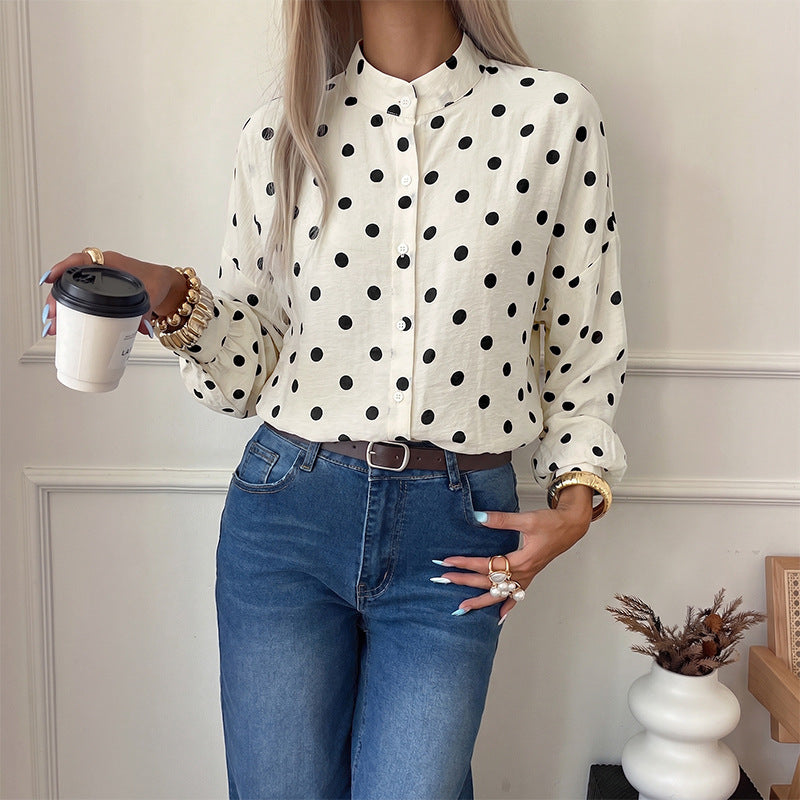 Damen Modische Bluse mit Punkten Drune