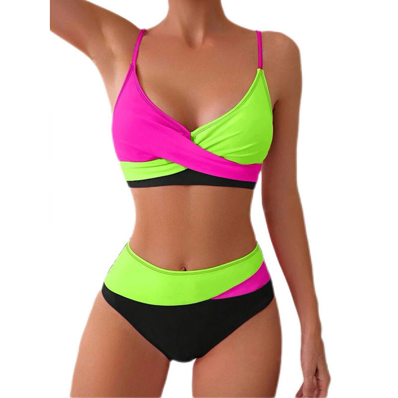 Damen Hochtailliertes Bikini-Set mit Kreuzband-Design Drune