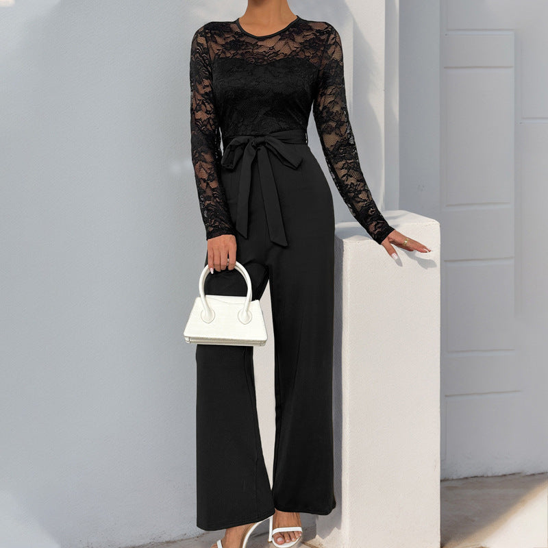 Damen Eleganter und vielseitiger Jumpsuit mit Spitzenoberteil Drune