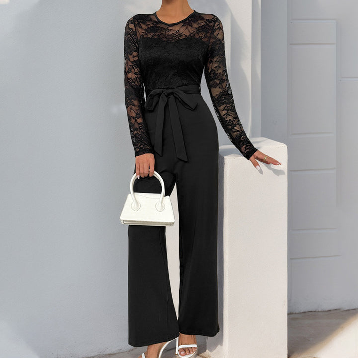 Damen Eleganter und vielseitiger Jumpsuit mit Spitzenoberteil Drune