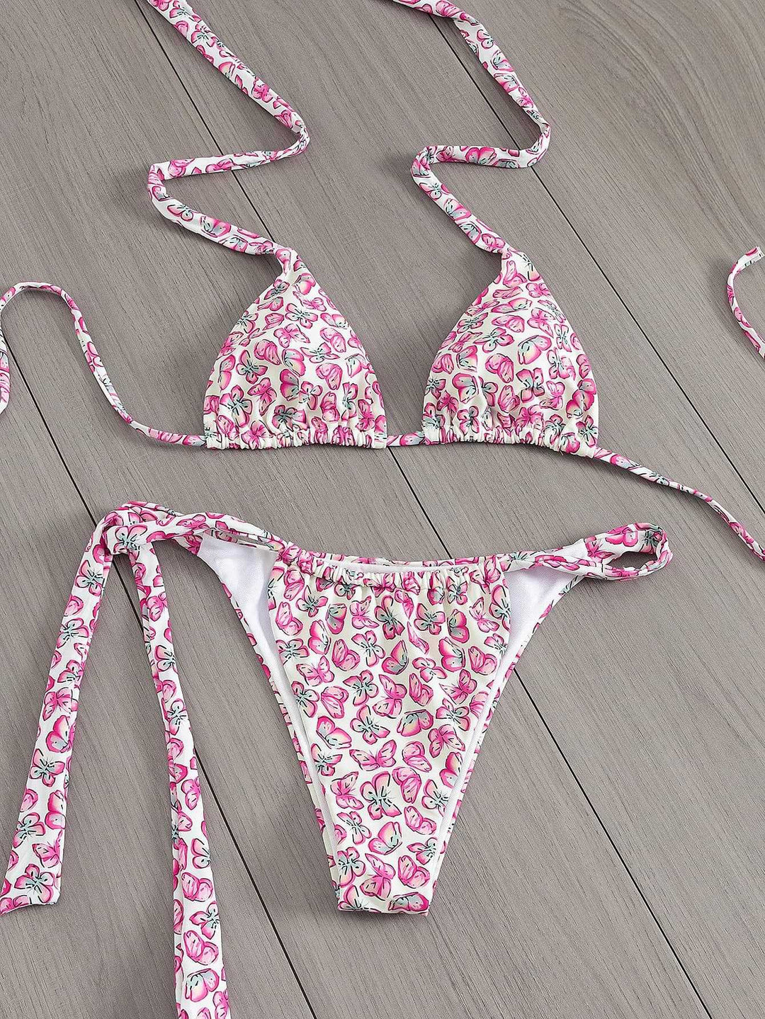 Damen Floral Triangel-Bikini mit seitlichen Bindebändern Drune