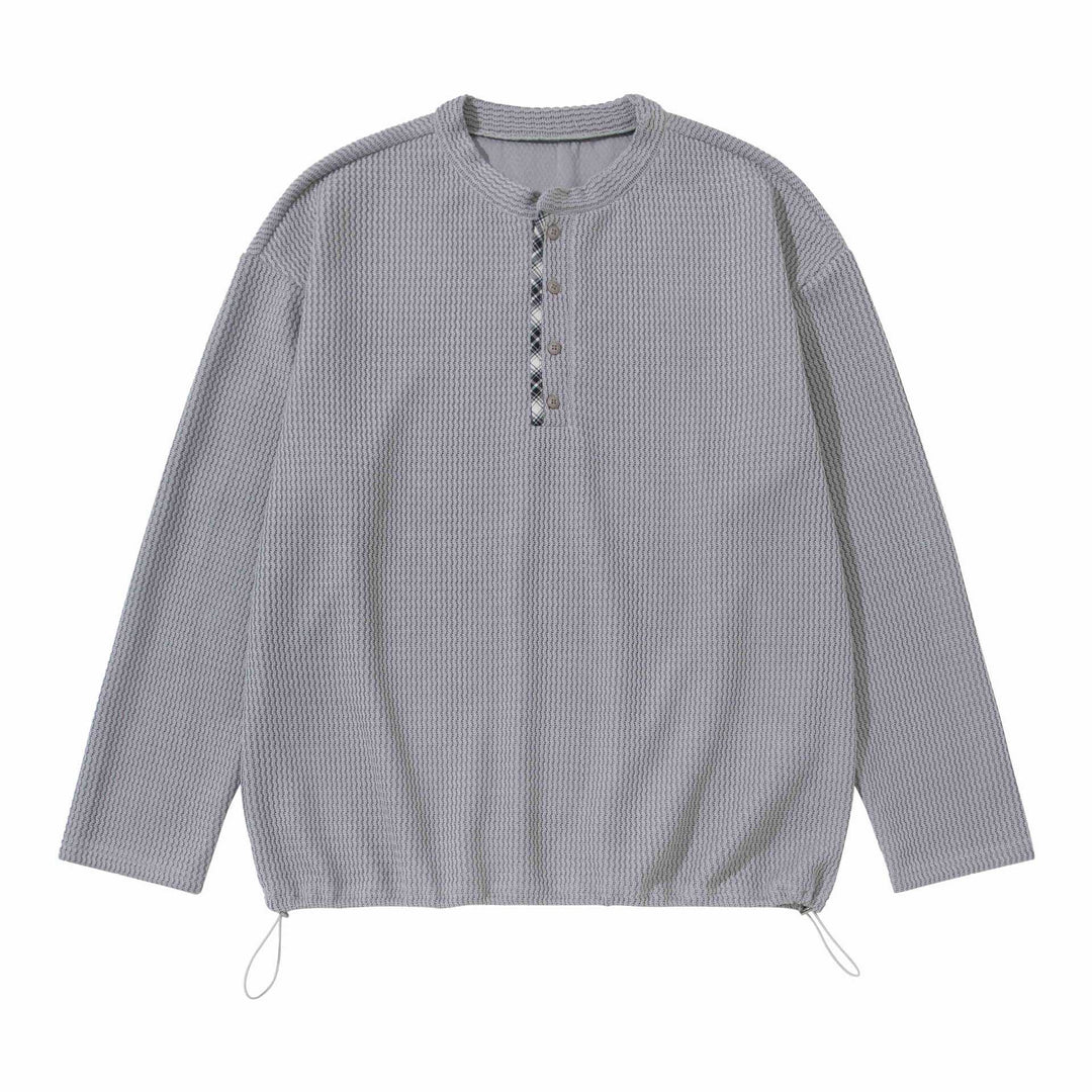 Unisex Waffelstrick-Henleypullover mit Tunnelzugsaum Drune