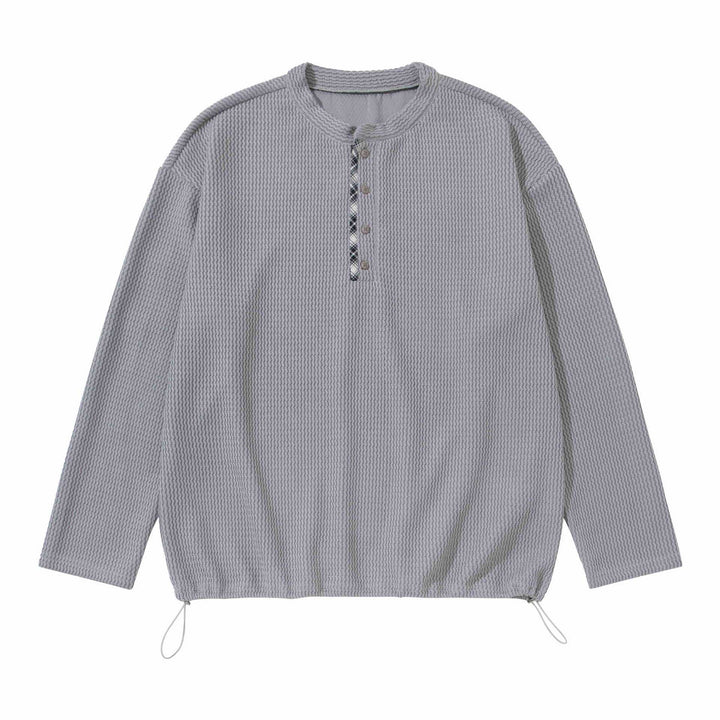 Unisex Waffelstrick-Henleypullover mit Tunnelzugsaum Drune