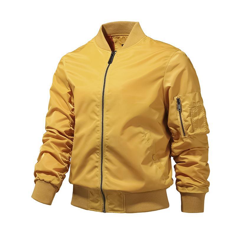Herren Windabweisende Nylon-Bomberjacke mit Reißverschluss-Ärmeltasche und gerippten Bündchen Drune