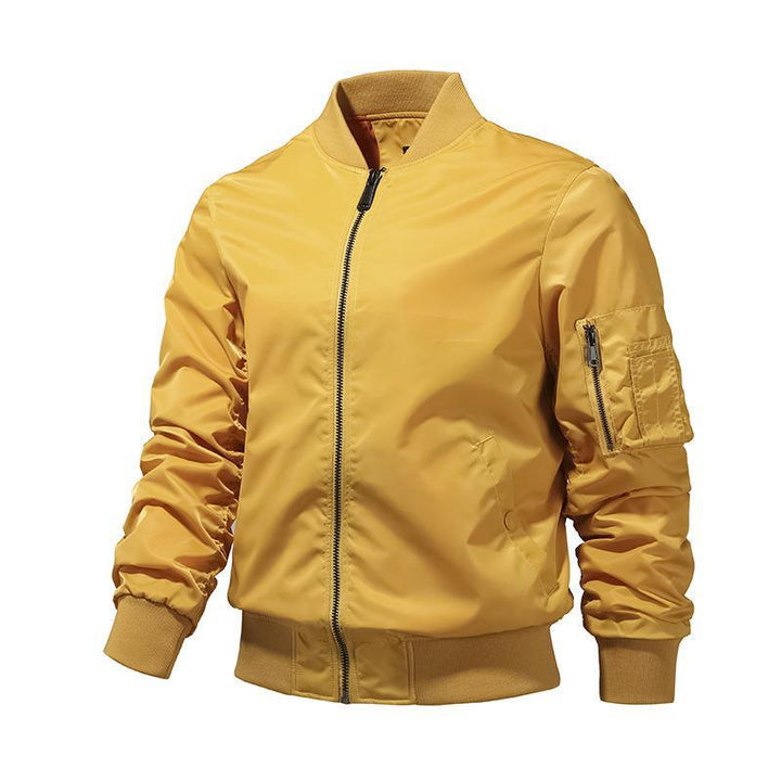 Herren Windabweisende Nylon-Bomberjacke mit Reißverschluss-Ärmeltasche und gerippten Bündchen Drune