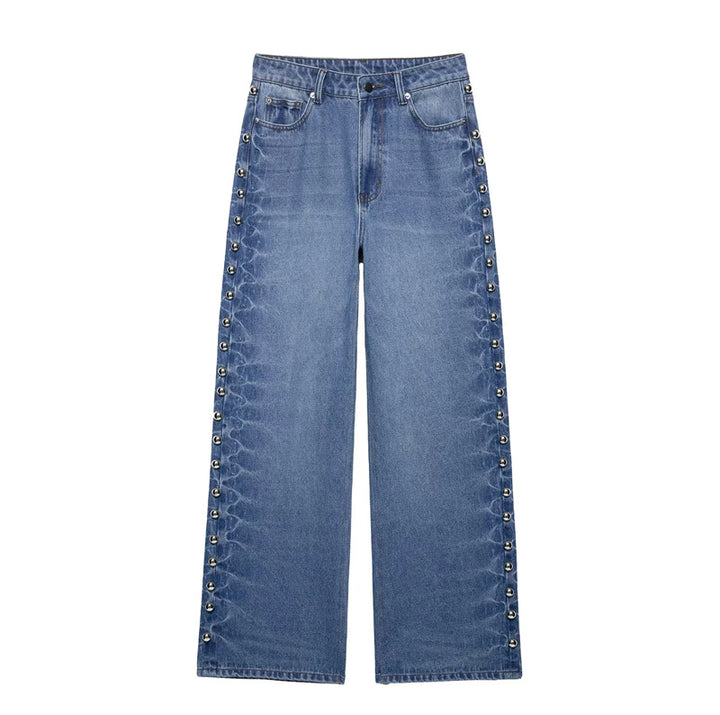Damen nan weite Highwaist Jeanshose mit Metallösen und seitlicher Schnürung Drune