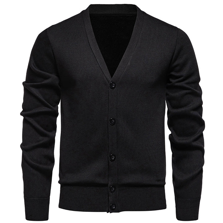 Herren nan leichte Feinstrick-Strickjacke mit V-Ausschnitt, verdeckter Knopfleiste und elastischem Rippbündchen Drune
