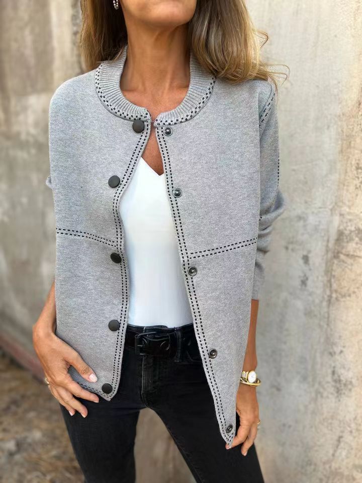 Damen Strickjacke mit Knopfleiste und edler Halslinie Drune