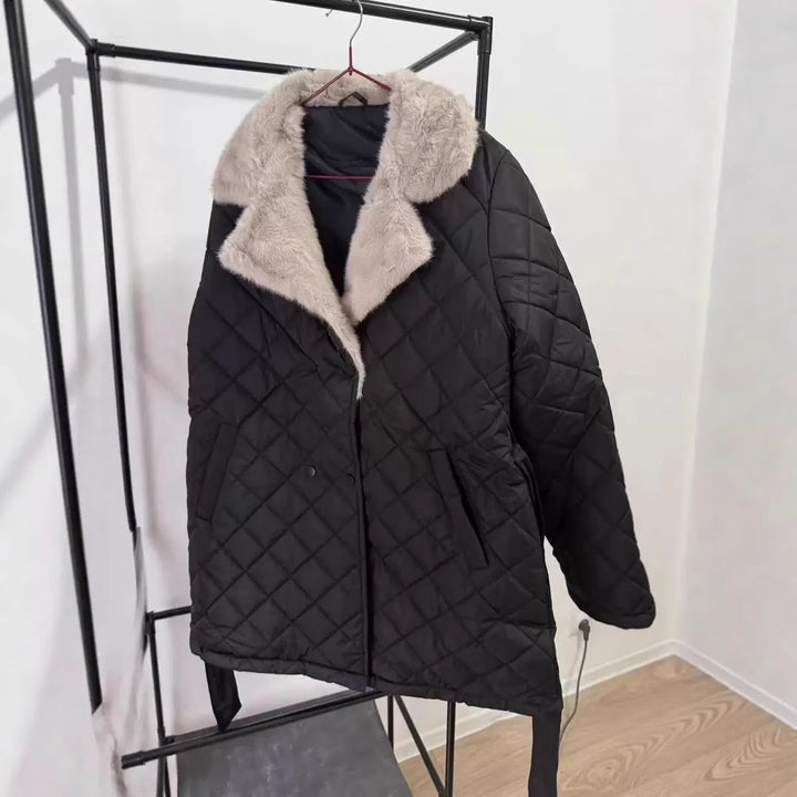 Damen gesteppte Winterjacke mit weichem Kragen und praktischen Taschen Drune