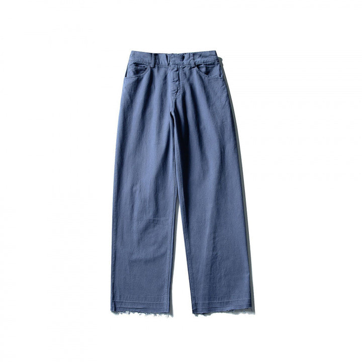 Damen Weite High-Waist Jeanshose mit geradem Bein und rohem Saum Drune