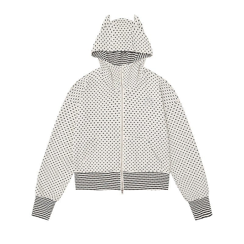 Damen Kapuzen‑Sweatjacke mit Reißverschluss, Ohr‑Applikation und Allover‑Pünktchen Drune