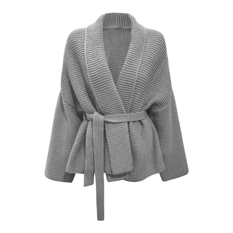 Damen Grobstrick Cardigan mit Gürtel und lockerem Schnitt Drune
