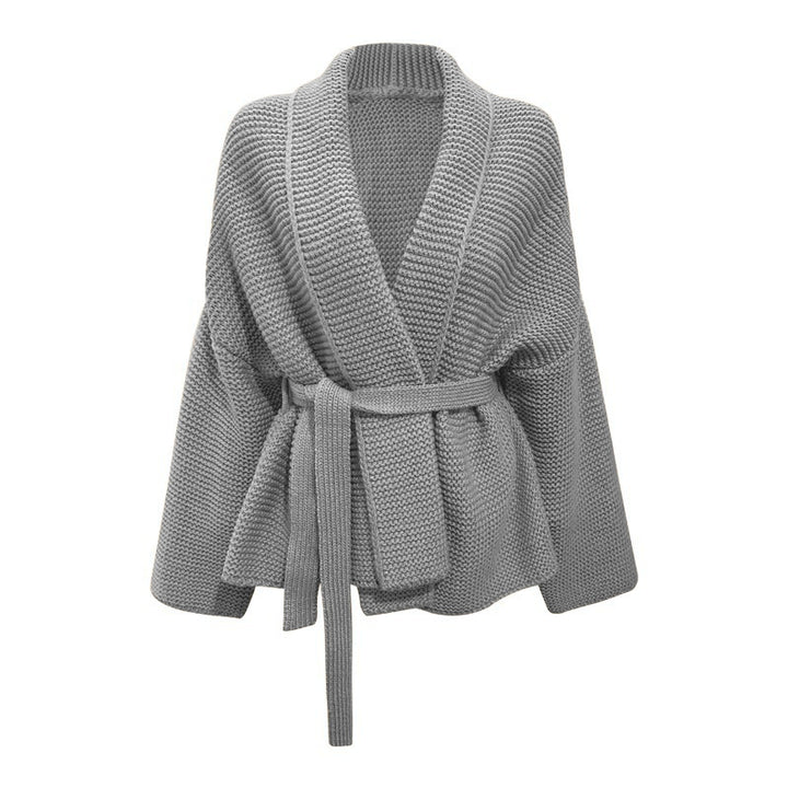 Damen Grobstrick Cardigan mit Gürtel und lockerem Schnitt Drune