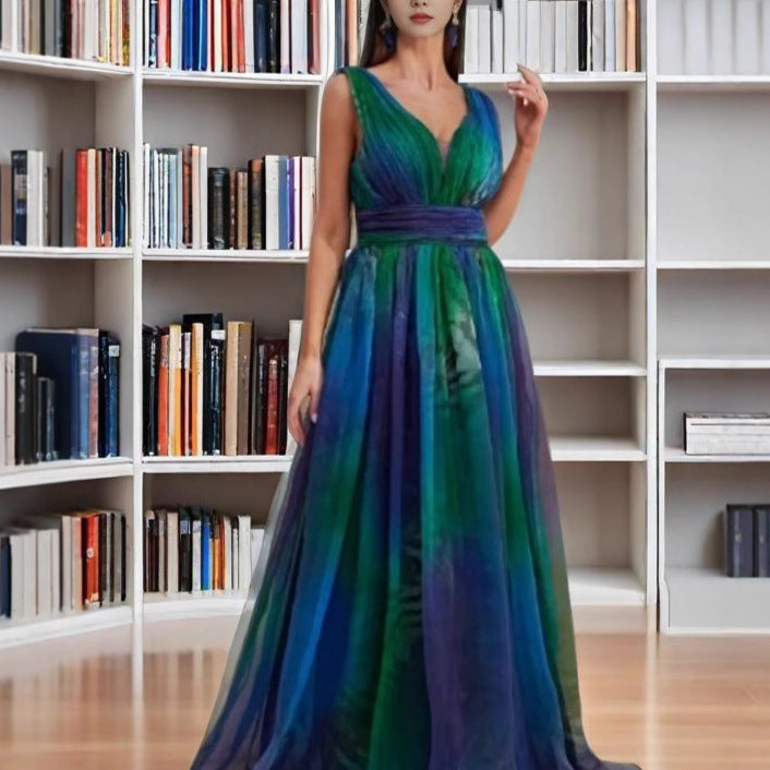 Damen Elegantes Abendkleid mit schimmernden Tüll-Lagen und tiefem V-Ausschnitt Drune