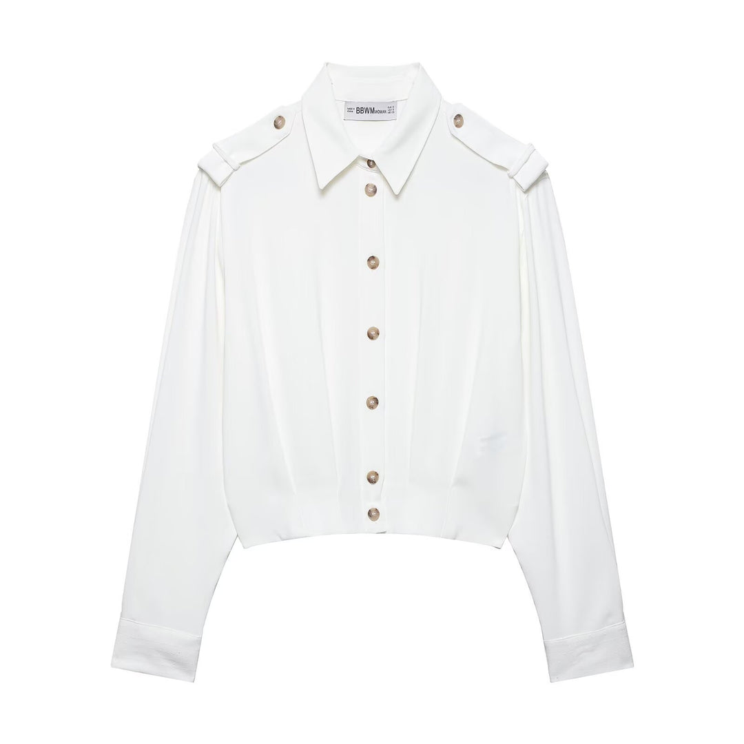 Damen Cropped-Hemdbluse mit dekorativen Epauletten und taillierter Korsettoptik Drune