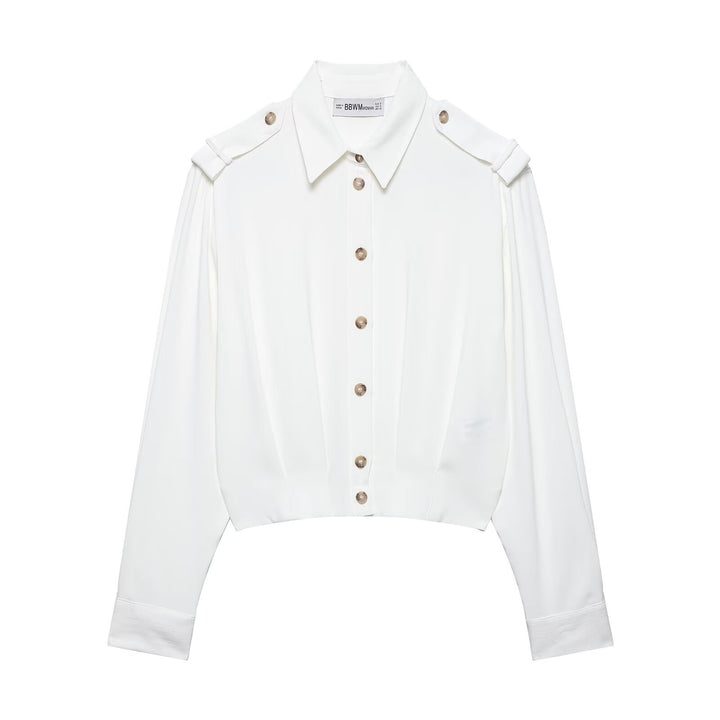 Damen Cropped-Hemdbluse mit dekorativen Epauletten und taillierter Korsettoptik Drune