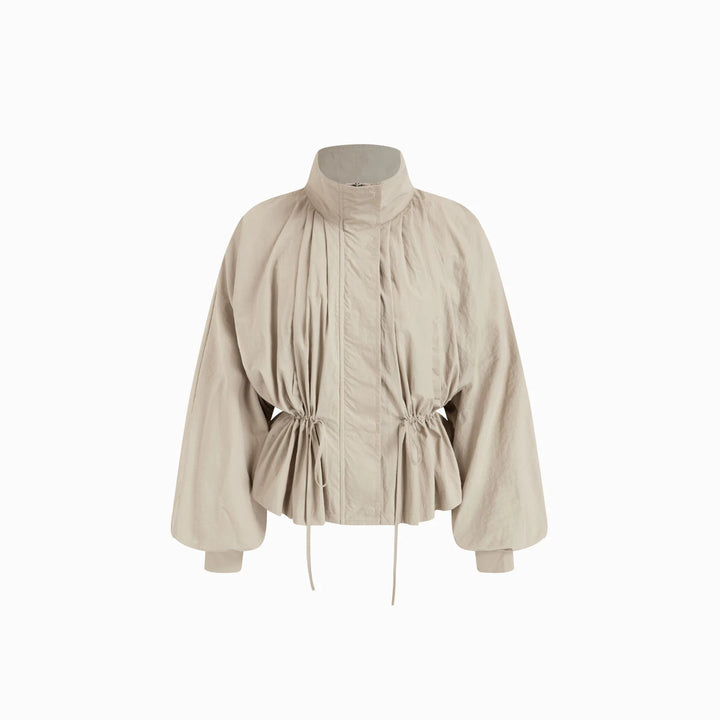 Damen Taillierte Übergangsjacke mit Tunnelzug, Stehkragen und Ballonärmeln Drune