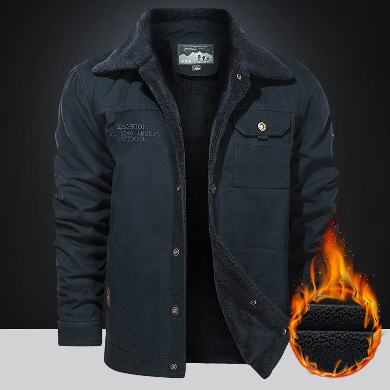 Herren nan gefütterte Canvas-Fieldjacke mit Teddyfutter, Brustklappe und Druckknopffront Drune
