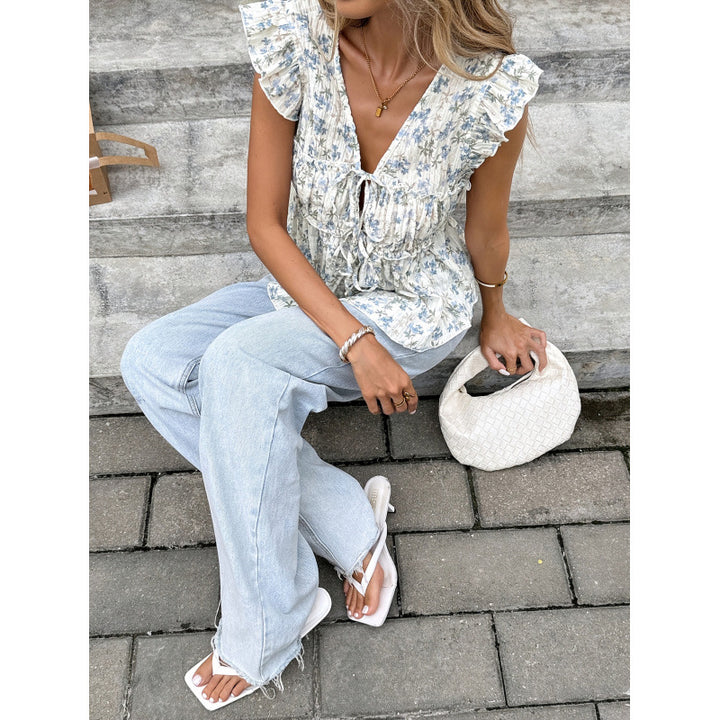 Drune | Elegantes Floral Quadratisches Hals Top