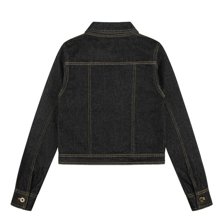 Damen Kurze kastige Jeansjacke mit Kontrastnähten und Brustklappen Drune