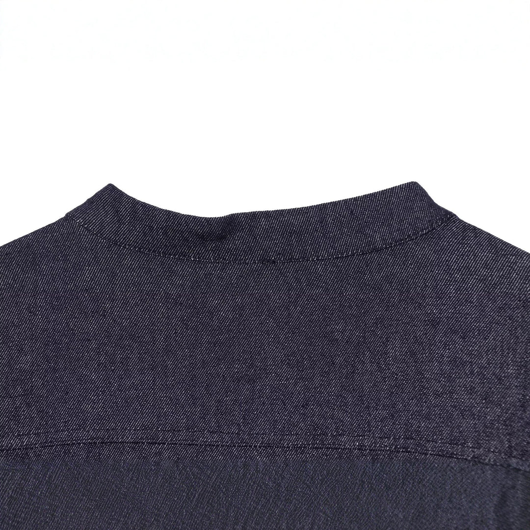 Damen Cropped Jeansjacke im China‑Stil mit Mandarinkragen und Knotenverschlüssen Drune