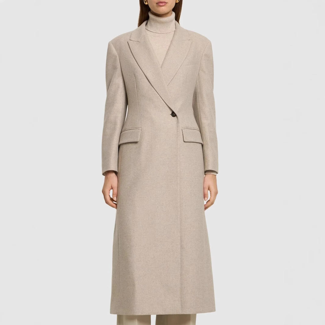 Damen Taillierter Longline Wollmixmantel mit schlanker Silhouette und Einreihiger Knopfleiste Drune