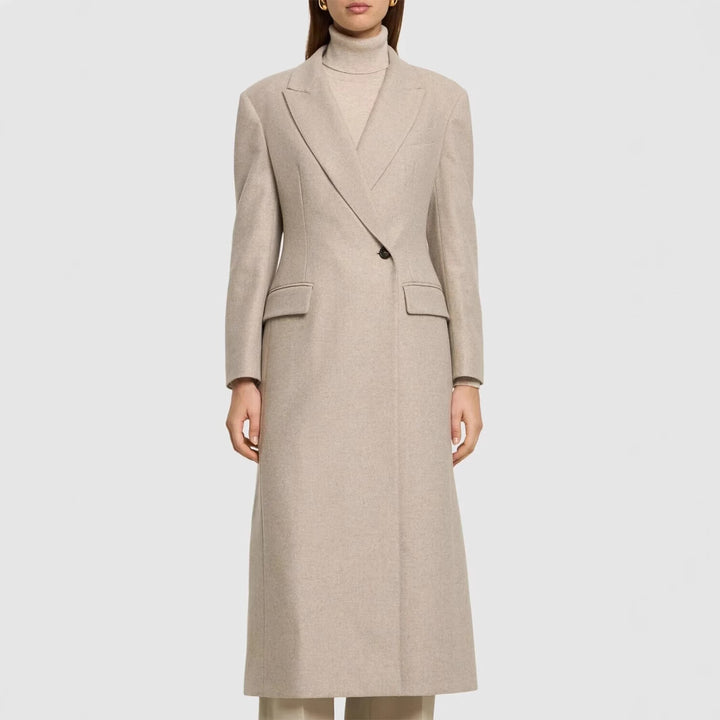 Damen Taillierter Longline Wollmixmantel mit schlanker Silhouette und Einreihiger Knopfleiste Drune