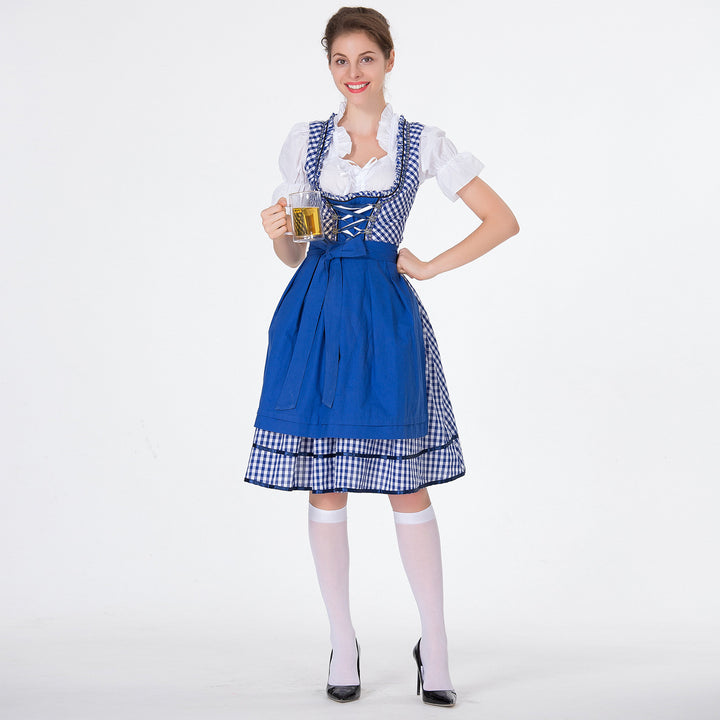 Damen nan karierter Dirndlkleid mit geraffter Schürze und geschnürter Miederfront Drune