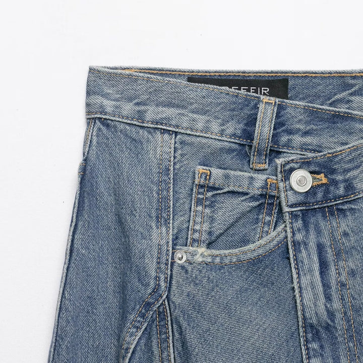 Damen Asymmetrischer Denim‑Wickelrock mit Einsätzen und Taschen Drune