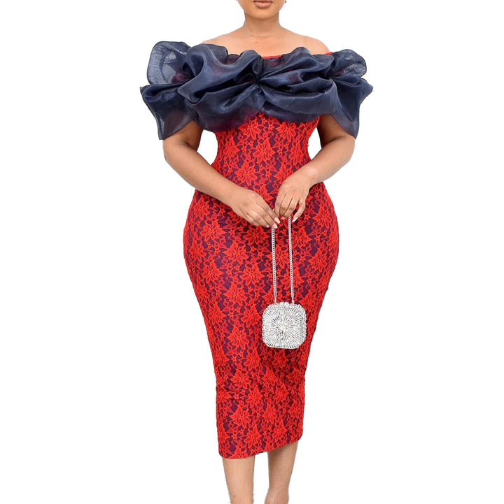 Damen Cocktailkleid mit luxuriösen Puffärmeln und floralen Applikationen Drune