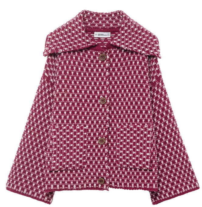 Damen 200+ kurzer Bouclé‑Wollmix‑Mantel mit großem Schalkragen und dekorativer Knopfleiste Drune