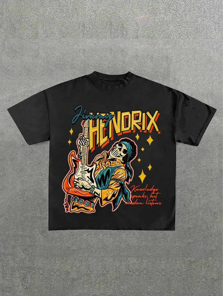 Damen Grafik T-Shirt mit einzigartigem Skelettdesign und kreativem Schriftzug Drune