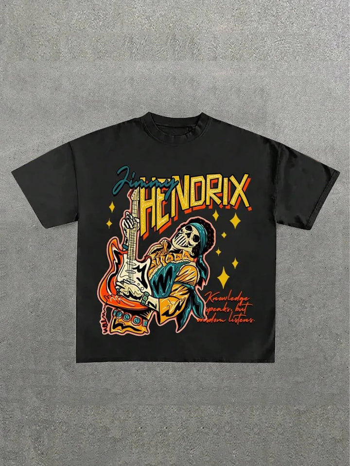 Damen Grafik T-Shirt mit einzigartigem Skelettdesign und kreativem Schriftzug Drune