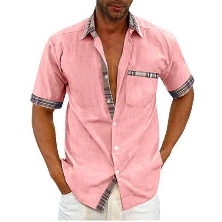 Herren Freizeit Kurzarm Button-Up Hemd mit karierter Akzent Drune